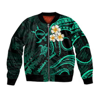 Polynesian Hawaii Sleeve Zip Bomber Jacket Molokai Islands with Pacific Plumeria Turquoise Vibe LT9 Unisex Turquoise - Polynesian Pride