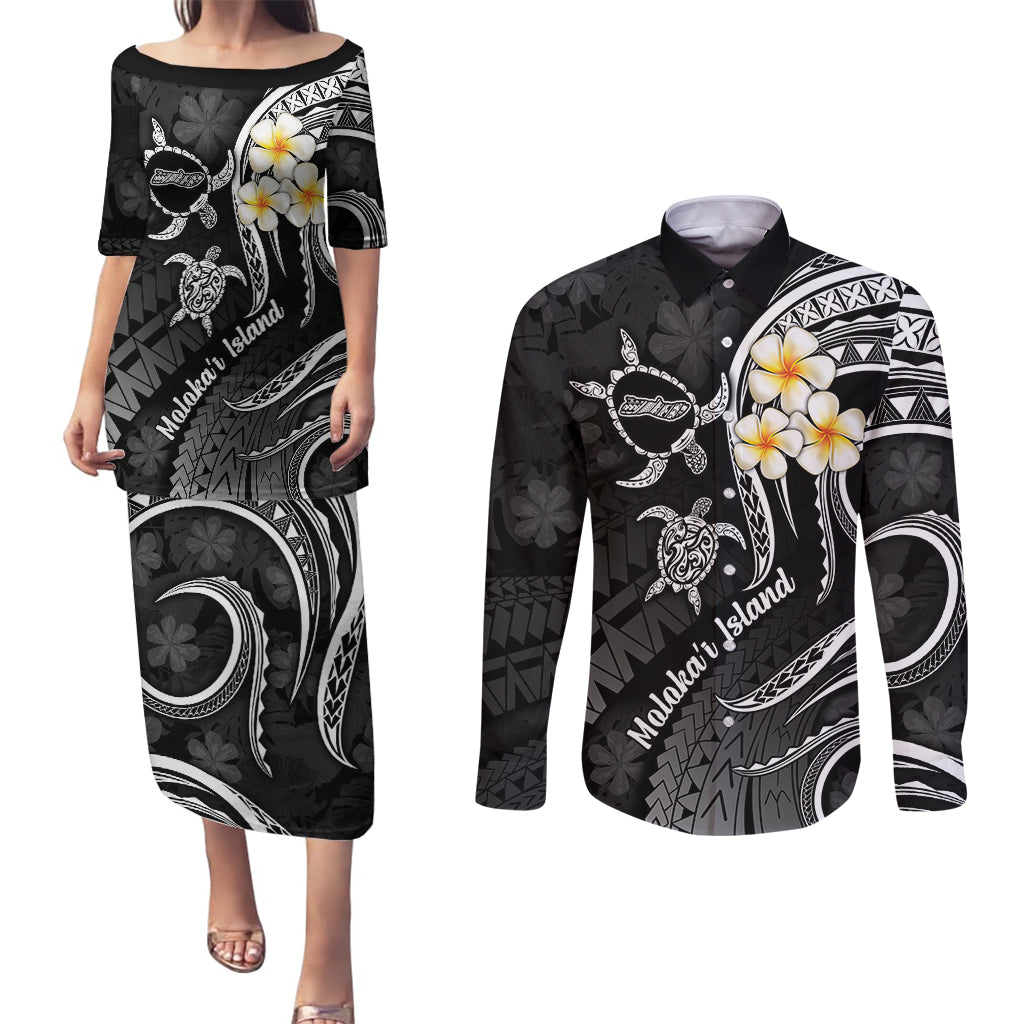 Polynesian Hawaii Couples Puletasi Dress and Long Sleeve Button Shirts Molokai Islands with Pacific Plumeria White Vibe LT9 White - Polynesian Pride