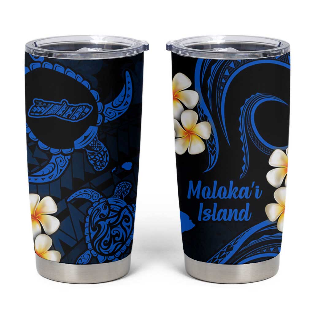 Hawaii Molokaʻi Islands Pacific Plumeria Tumbler Cup Blue Polynesian Tattoo