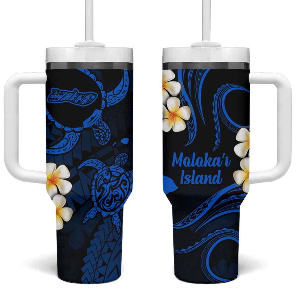 Hawaii Molokaʻi Islands Pacific Plumeria Tumbler With Handle Blue Polynesian Tattoo