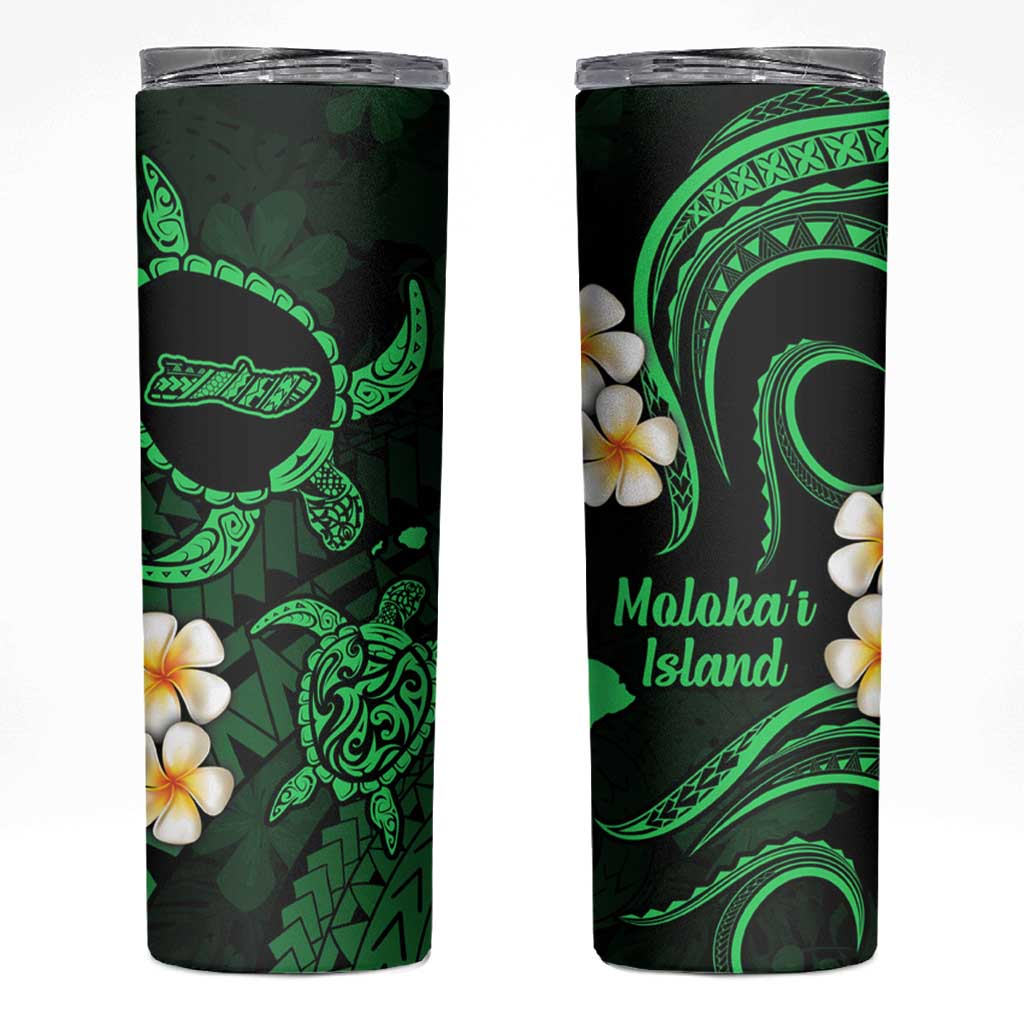 Hawaii Molokaʻi Islands Pacific Plumeria Skinny Tumbler Green Polynesian Tattoo