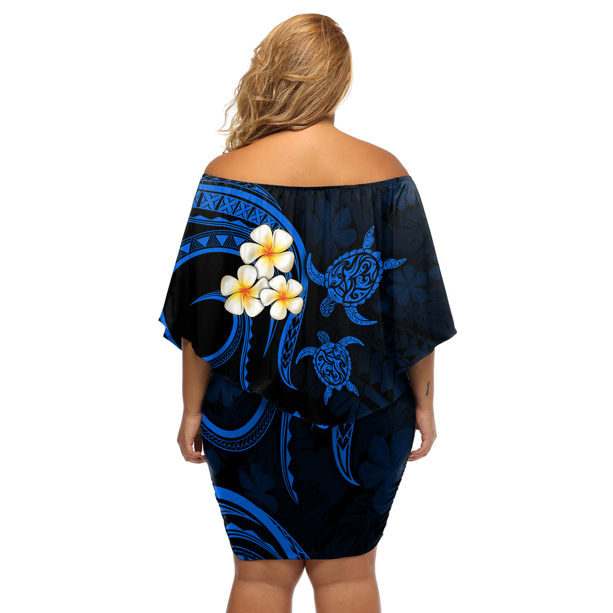 Hawaii Off Shoulder Short Dress Lanai Islands Polynesian Sunset Plumeria Blue Vibe LT9 - Polynesian Pride