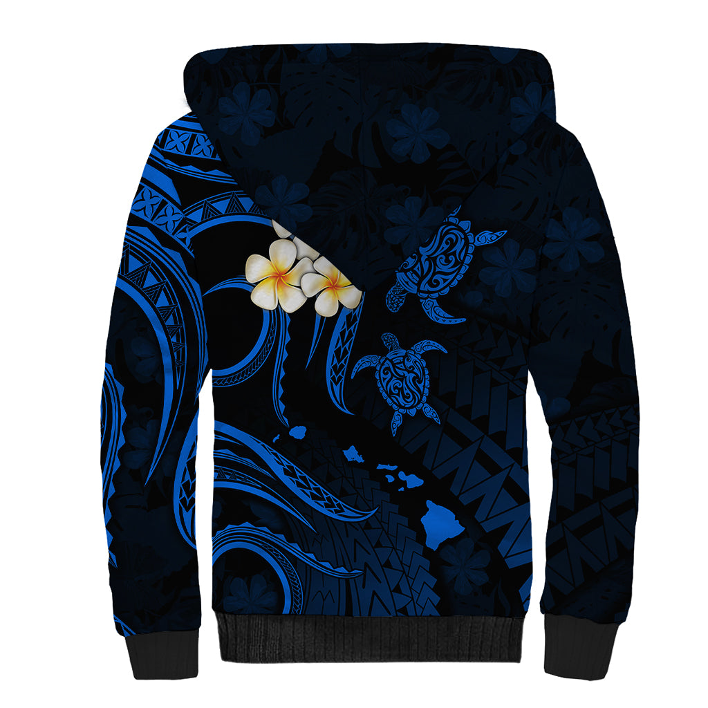 Hawaii Sherpa Hoodie Lanai Islands Polynesian Sunset Plumeria Blue Vibe LT9 - Polynesian Pride
