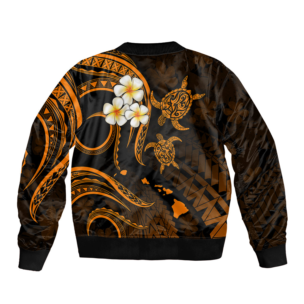 Hawaii Sleeve Zip Bomber Jacket Lanai Islands Polynesian Sunset Plumeria Gold Vibe LT9 - Polynesian Pride