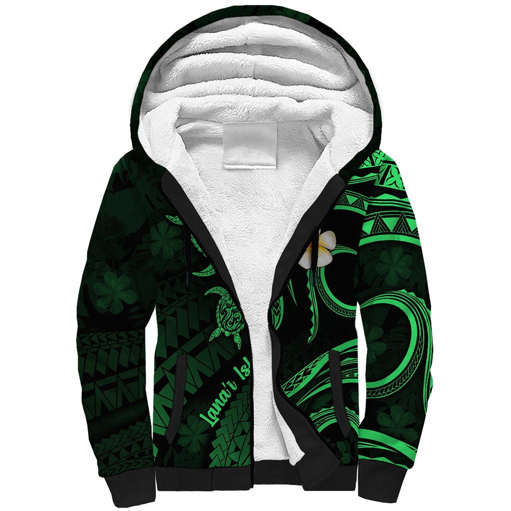 Hawaii Sherpa Hoodie Lanai Islands Polynesian Sunset Plumeria Green Vibe LT9 Unisex Green - Polynesian Pride