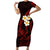 Polynesian Hawaii Short Sleeve Bodycon Dress Lanai Islands with Pacific Plumeria Red Vibe LT9 Long Dress Red - Polynesian Pride