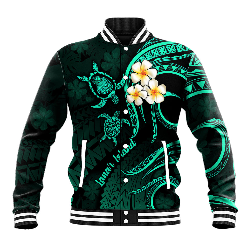 Polynesian Hawaii Baseball Jacket Lanai Islands with Pacific Plumeria Turquoise Vibe LT9 Unisex Turquoise - Polynesian Pride