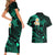 Polynesian Hawaii Couples Short Sleeve Bodycon Dress and Hawaiian Shirt Lanai Islands with Pacific Plumeria Turquoise Vibe LT9 - Polynesian Pride