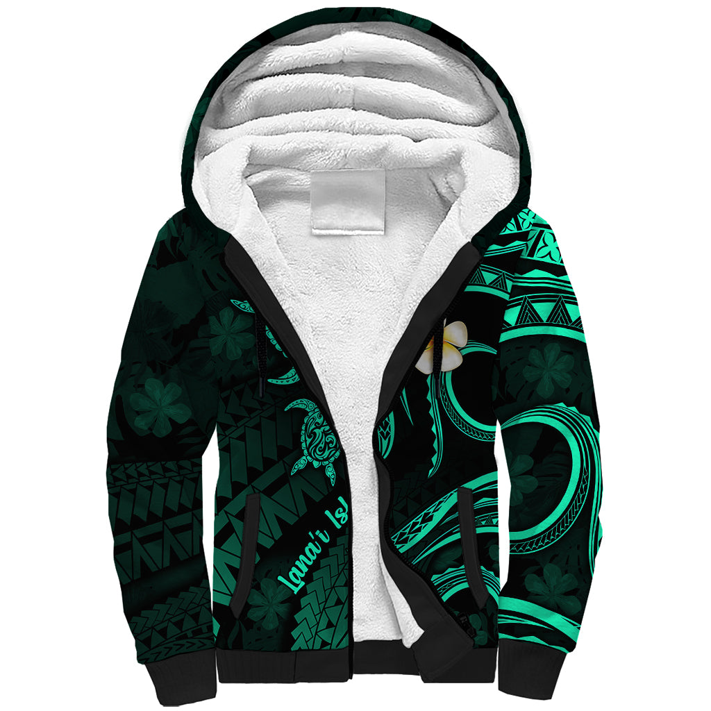 Polynesian Hawaii Sherpa Hoodie Lanai Islands with Pacific Plumeria Turquoise Vibe LT9 Unisex Turquoise - Polynesian Pride