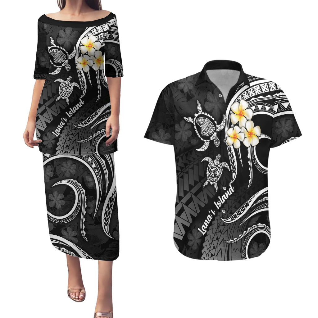 Polynesian Hawaii Couples Puletasi Dress and Hawaiian Shirt Lanai Islands with Pacific Plumeria White Vibe LT9 White - Polynesian Pride