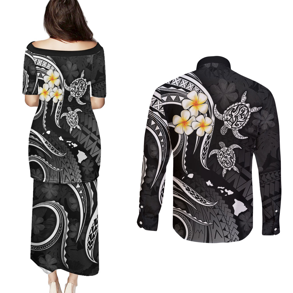 Polynesian Hawaii Couples Puletasi Dress and Long Sleeve Button Shirts Lanai Islands with Pacific Plumeria White Vibe LT9 - Polynesian Pride