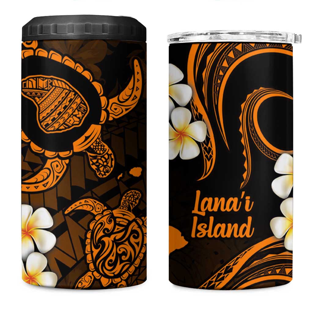 Hawaii Lanaʻi Islands Pacific Plumeria 4 in 1 Can Cooler Tumbler Gold Polynesian Tattoo