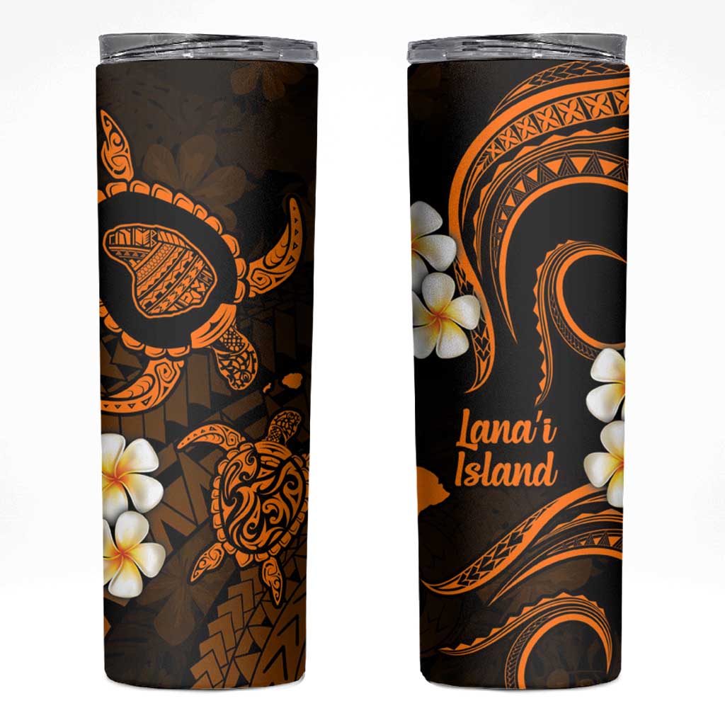 Hawaii Lanaʻi Islands Pacific Plumeria Skinny Tumbler Gold Polynesian Tattoo