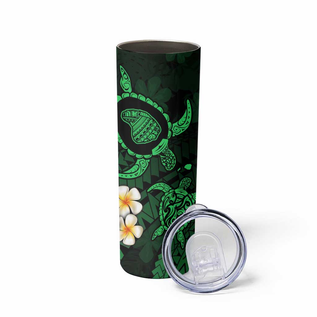 Hawaii Lanaʻi Islands Pacific Plumeria Skinny Tumbler Green Polynesian Tattoo
