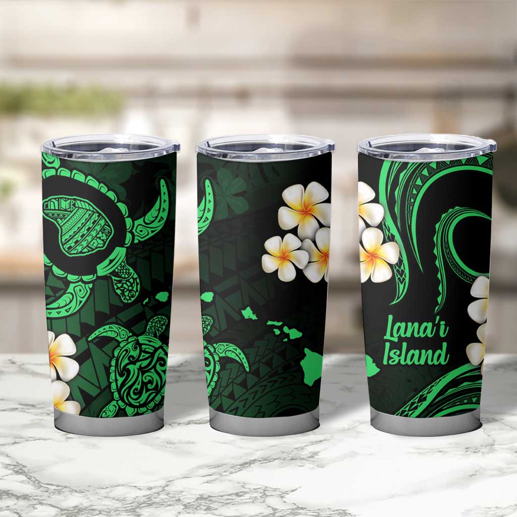 Hawaii Lanaʻi Islands Pacific Plumeria Tumbler Cup Green Polynesian Tattoo
