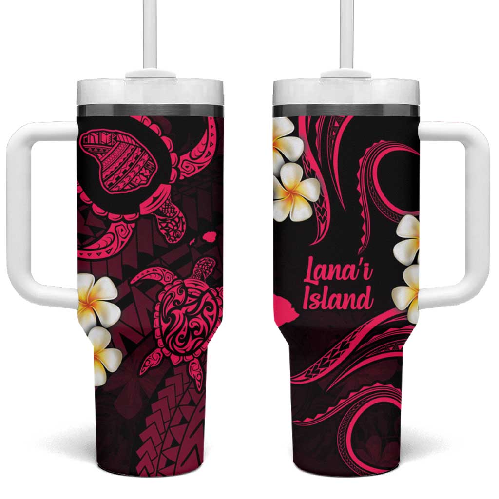 Hawaii Lanaʻi Islands Pacific Plumeria Tumbler With Handle Pink Polynesian Tattoo