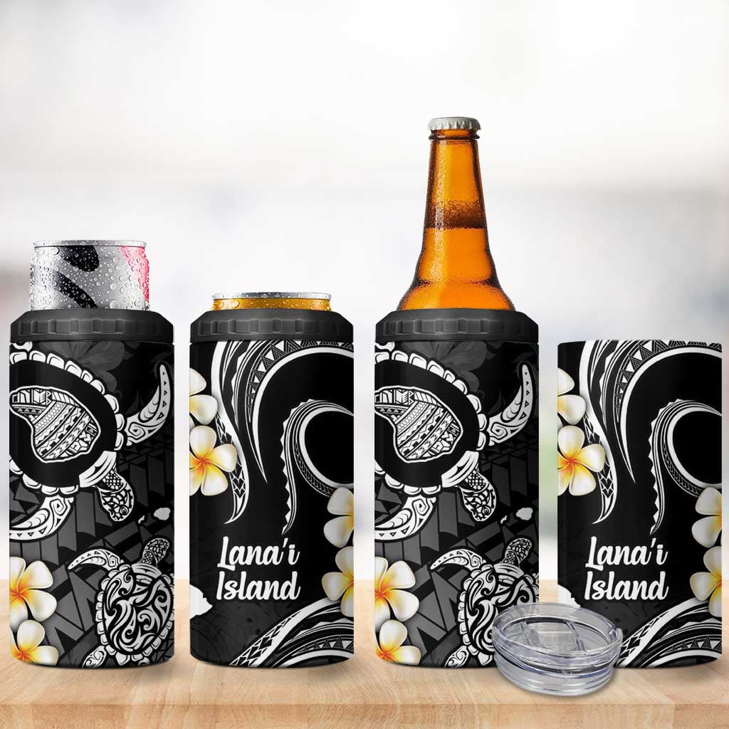 Hawaii Lanaʻi Islands Pacific Plumeria 4 in 1 Can Cooler Tumbler White Polynesian Tattoo