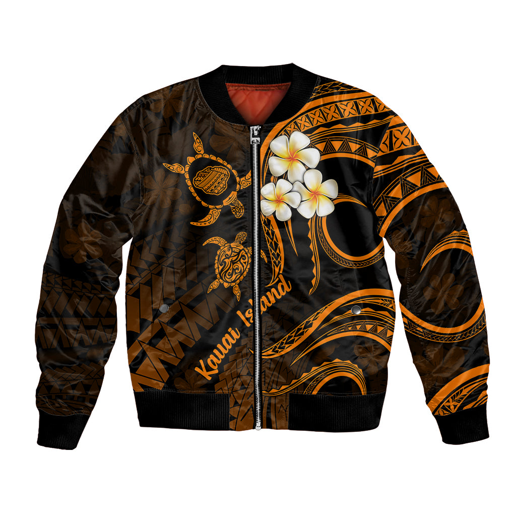 Hawaii Bomber Jacket Kauai Islands Polynesian Sunset Plumeria Gold Vibe LT9 Unisex Gold - Polynesian Pride