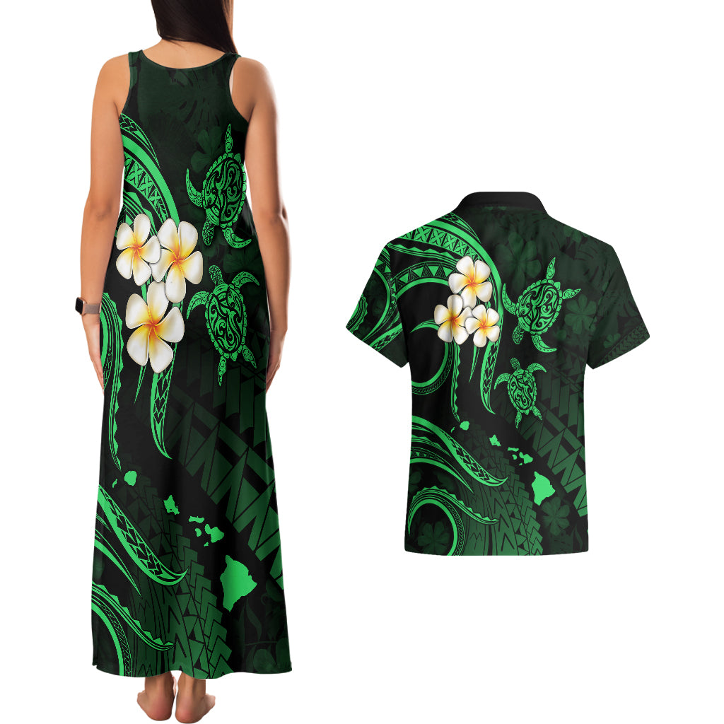 Hawaii Couples Matching Tank Maxi Dress And Hawaiian Shirt Kauai Islands Polynesian Sunset Plumeria Green Vibe LT9 - Polynesian Pride