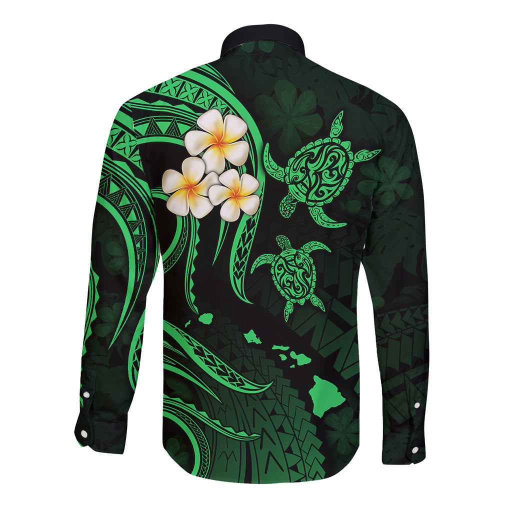 Hawaii Long Sleeve Button Shirt Kauai Islands Polynesian Sunset Plumeria Green Vibe LT9 - Polynesian Pride