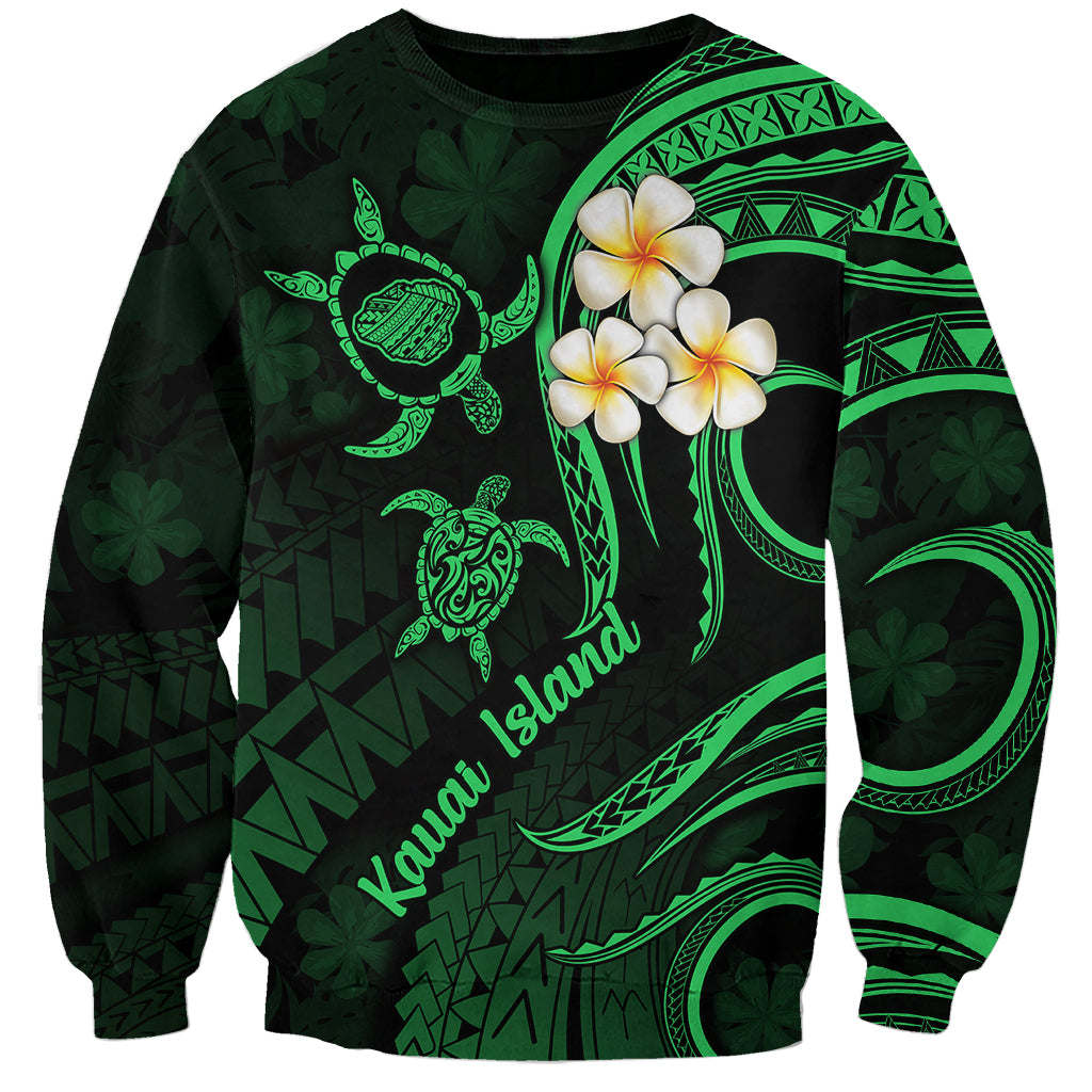 Hawaii Sweatshirt Kauai Islands Polynesian Sunset Plumeria Green Vibe LT9 Unisex Green - Polynesian Pride
