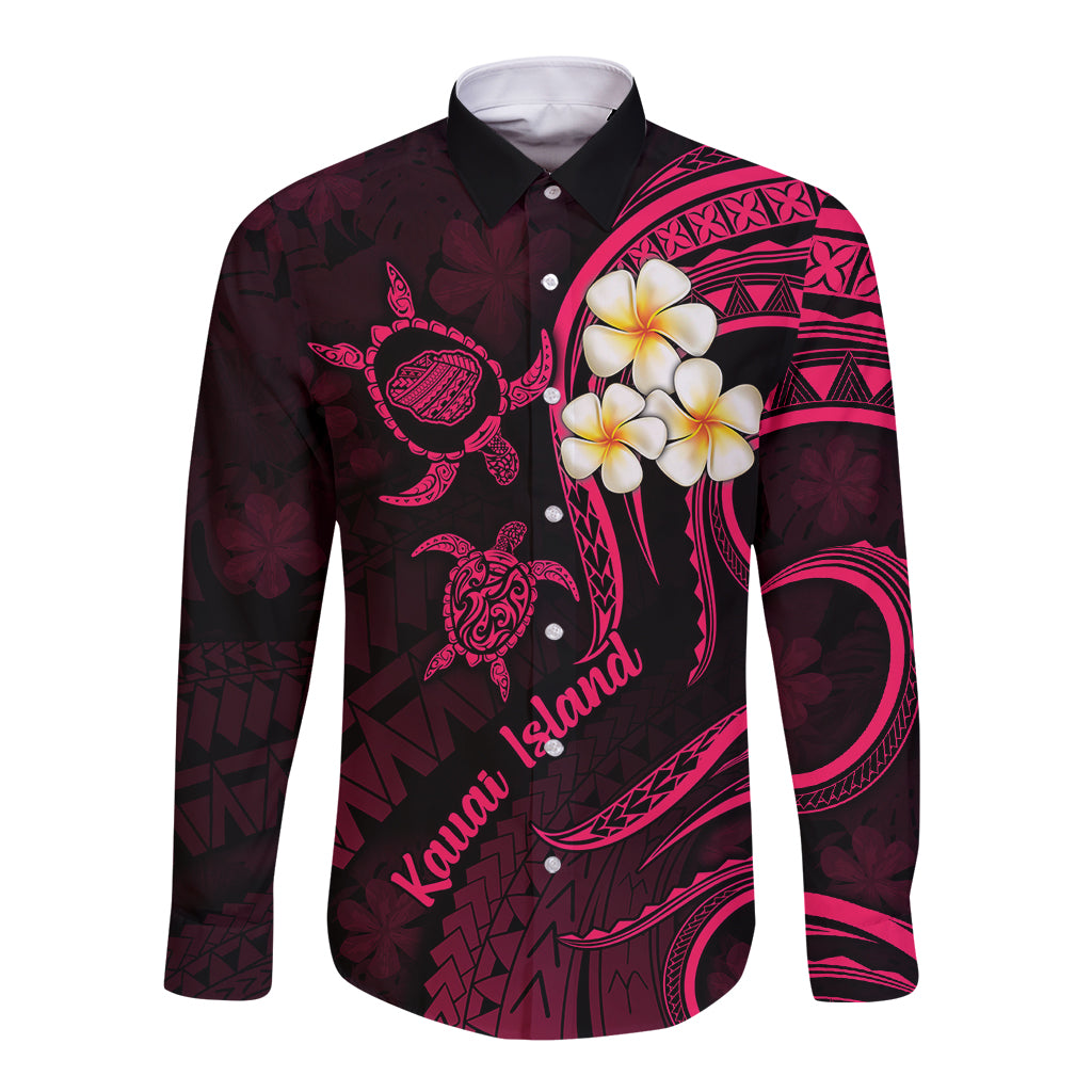 Hawaii Long Sleeve Button Shirt Kauai Islands Polynesian Sunset Plumeria Pink Vibe LT9 Unisex Pink - Polynesian Pride