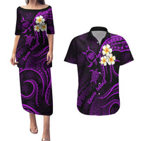 Polynesian Hawaii Couples Puletasi Dress and Hawaiian Shirt Kauai Islands with Pacific Plumeria Purple Vibe LT9 Purple - Polynesian Pride