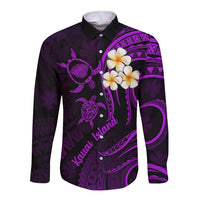 Polynesian Hawaii Long Sleeve Button Shirt Kauai Islands with Pacific Plumeria Purple Vibe LT9 Unisex Purple - Polynesian Pride