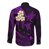 Polynesian Hawaii Long Sleeve Button Shirt Kauai Islands with Pacific Plumeria Purple Vibe LT9 - Polynesian Pride