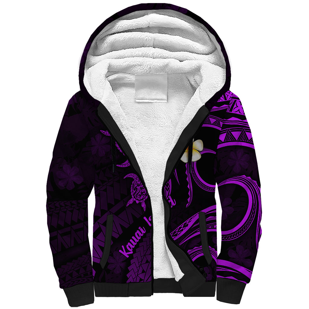 Polynesian Hawaii Sherpa Hoodie Kauai Islands with Pacific Plumeria Purple Vibe LT9 Unisex Purple - Polynesian Pride