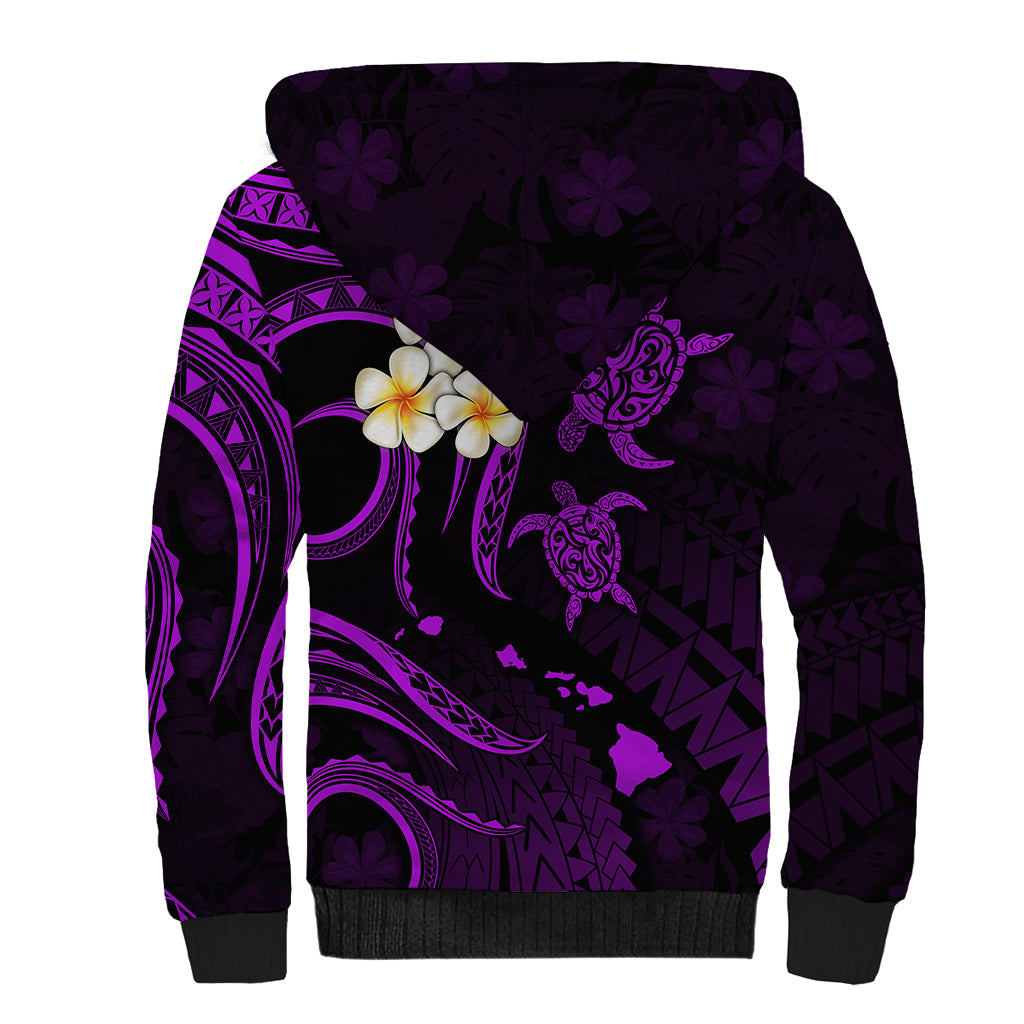 Polynesian Hawaii Sherpa Hoodie Kauai Islands with Pacific Plumeria Purple Vibe LT9 - Polynesian Pride