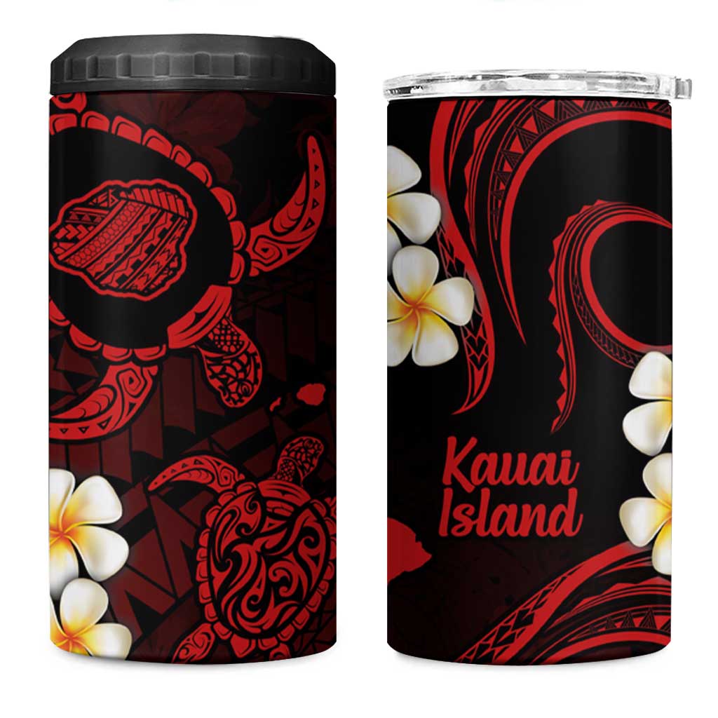 Hawaii Kauai Islands Pacific Plumeria 4 in 1 Can Cooler Tumbler Red Polynesian Tattoo