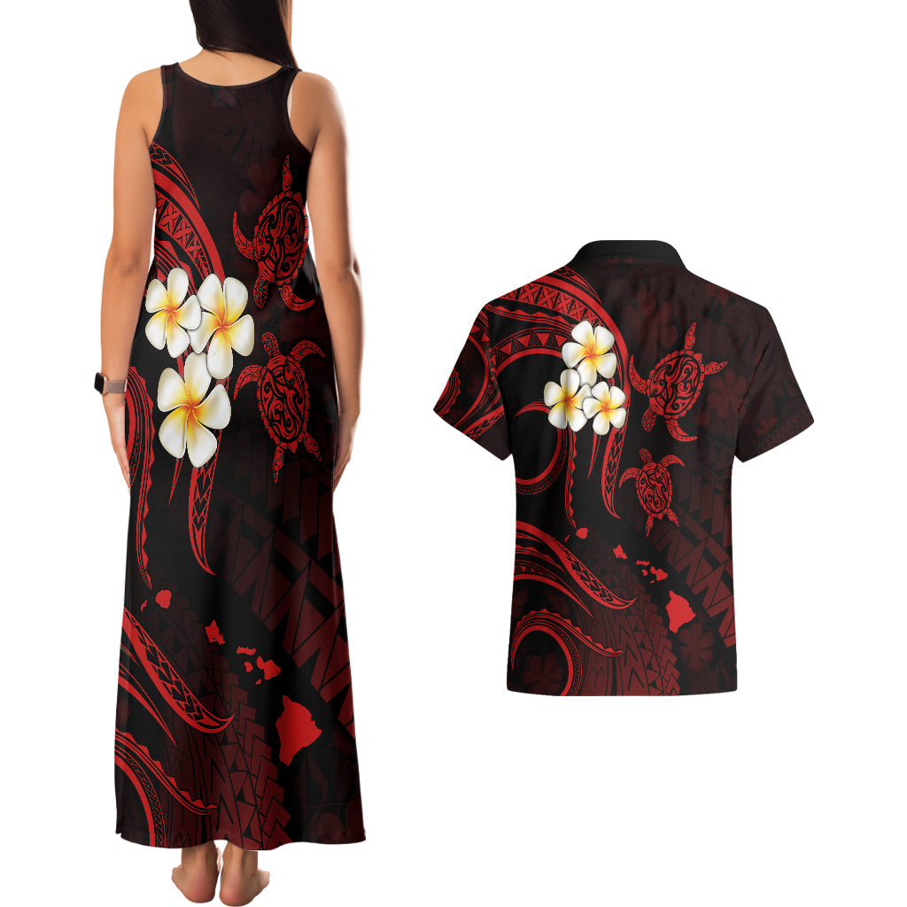 Polynesian Hawaii Couples Matching Tank Maxi Dress And Hawaiian Shirt Kauai Islands with Pacific Plumeria Red Vibe LT9 - Polynesian Pride