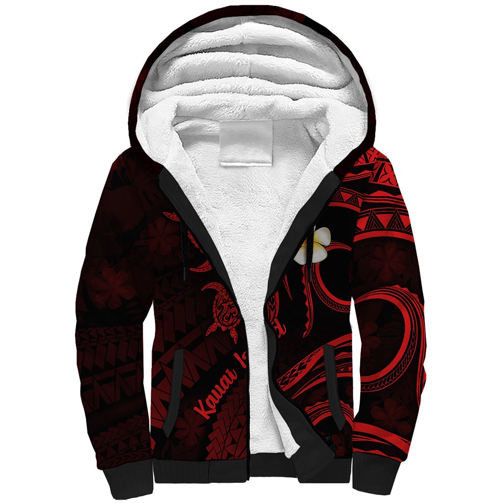 Polynesian Hawaii Sherpa Hoodie Kauai Islands with Pacific Plumeria Red Vibe LT9 Unisex Red - Polynesian Pride