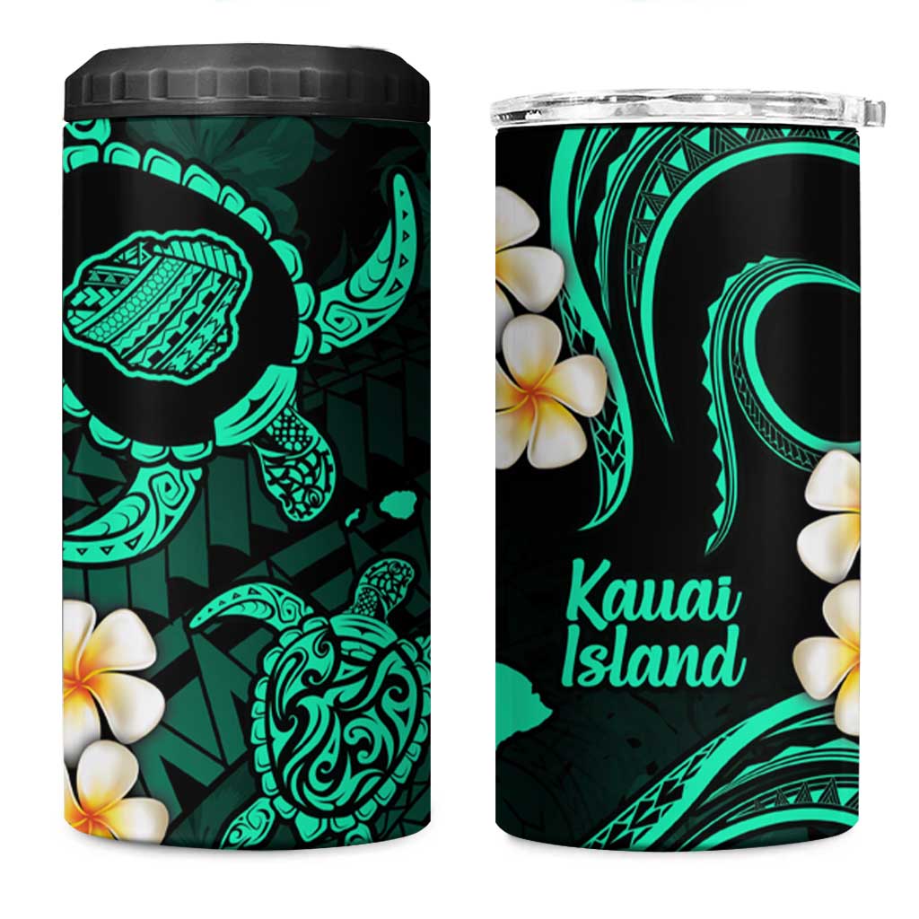 Hawaii Kauai Islands Pacific Plumeria 4 in 1 Can Cooler Tumbler Turquoise Polynesian Tattoo