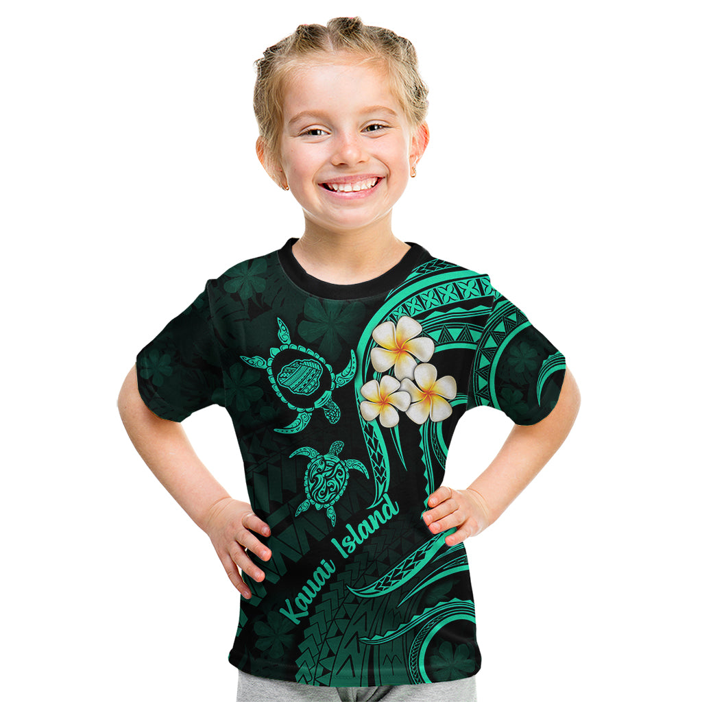 Polynesian Hawaii Kid T Shirt Kauai Islands with Pacific Plumeria Turquoise Vibe LT9 Turquoise - Polynesian Pride