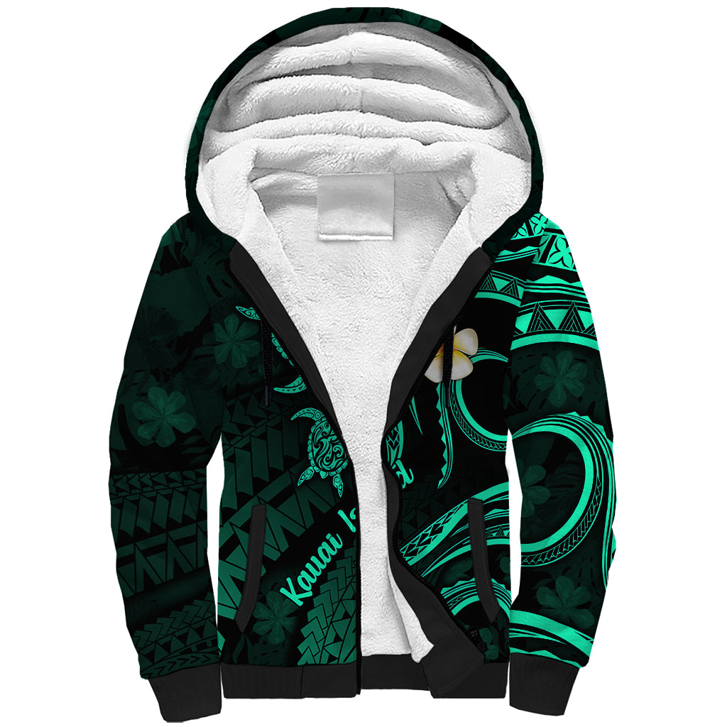 Polynesian Hawaii Sherpa Hoodie Kauai Islands with Pacific Plumeria Turquoise Vibe LT9 Unisex Turquoise - Polynesian Pride