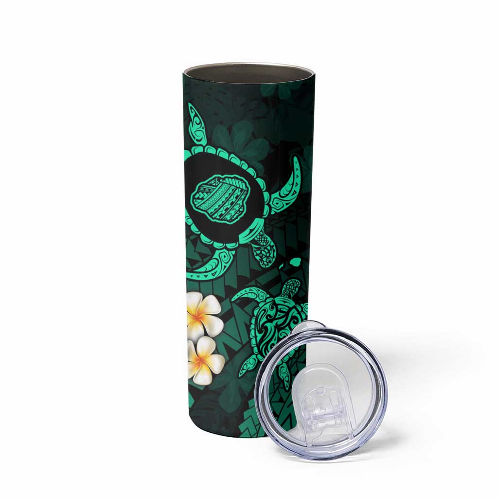 Hawaii Kauai Islands Pacific Plumeria Skinny Tumbler Turquoise Polynesian Tattoo