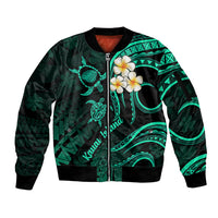 Polynesian Hawaii Sleeve Zip Bomber Jacket Kauai Islands with Pacific Plumeria Turquoise Vibe LT9 Unisex Turquoise - Polynesian Pride