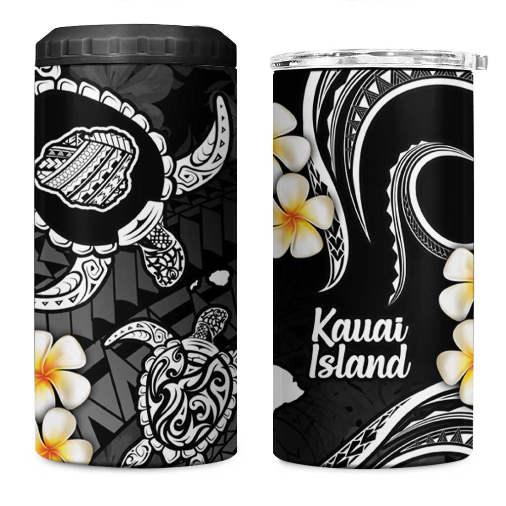 Hawaii Kauai Islands Pacific Plumeria 4 in 1 Can Cooler Tumbler White Polynesian Tattoo