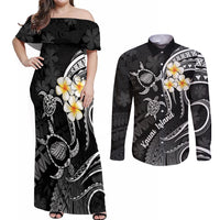 Polynesian Hawaii Couples Off Shoulder Maxi Dress and Long Sleeve Button Shirts Kauai Islands with Pacific Plumeria White Vibe LT9 White - Polynesian Pride