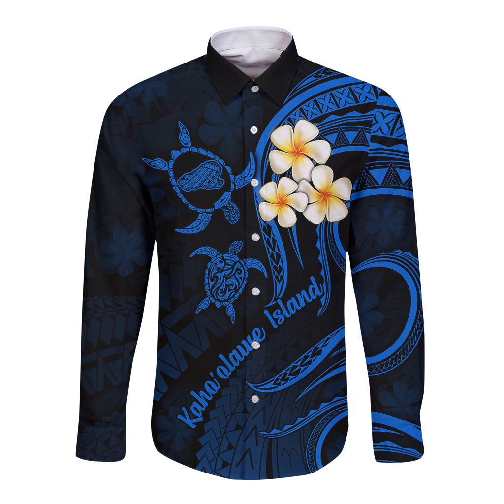Hawaii Long Sleeve Button Shirt Kahoolawe Islands Polynesian Sunset Plumeria LT9 Unisex Blue - Polynesian Pride