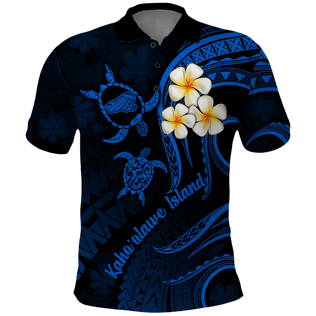 Hawaii Polo Shirt Kahoolawe Islands Polynesian Sunset Plumeria LT9 Blue - Polynesian Pride