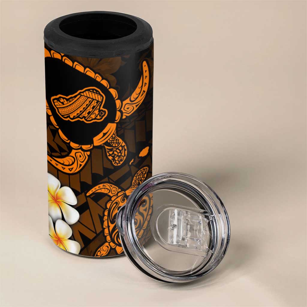 Hawaii Kahoolawe Islands Pacific Plumeria 4 in 1 Can Cooler Tumbler Gold Polynesian Tattoo
