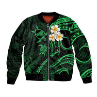 Hawaii Bomber Jacket Kahoolawe Islands Polynesian Sunset Plumeria Green Vibe LT9 Unisex Green - Polynesian Pride