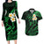 Hawaii Couples Long Sleeve Bodycon Dress and Hawaiian Shirt Kahoolawe Islands Polynesian Sunset Plumeria Green Vibe LT9 Green - Polynesian Pride