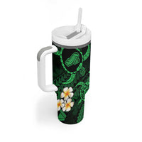 Hawaii Kahoolawe Islands Pacific Plumeria Tumbler With Handle Green Polynesian Tattoo