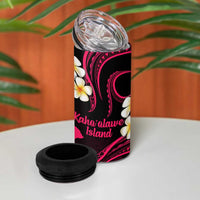 Hawaii Kahoolawe Islands Pacific Plumeria 4 in 1 Can Cooler Tumbler Pink Polynesian Tattoo