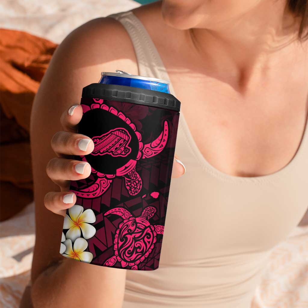 Hawaii Kahoolawe Islands Pacific Plumeria 4 in 1 Can Cooler Tumbler Pink Polynesian Tattoo