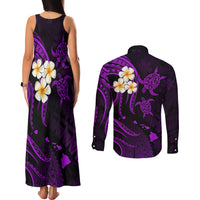 Polynesian Hawaii Couples Matching Tank Maxi Dress and Long Sleeve Button Shirts Kahoolawe Islands with Pacific Plumeria Purple Vibe LT9 - Polynesian Pride